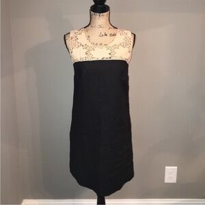 LOFT Black Linen and Ecru Crochet Lace Shift Dress Sz 0